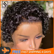 Short Curly Pixie Cut Wig 100% Human Hair 13*1 Lace Closure Wig Lace Front Human Hair Wigs For Black Woman 180 Density