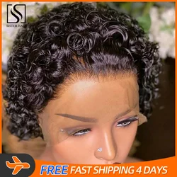 Short Curly Pixie Cut Wig 100% Human Hair 13*1 Lace Closure Wig Lace Front Human Hair Wigs For Black Woman 180 Density