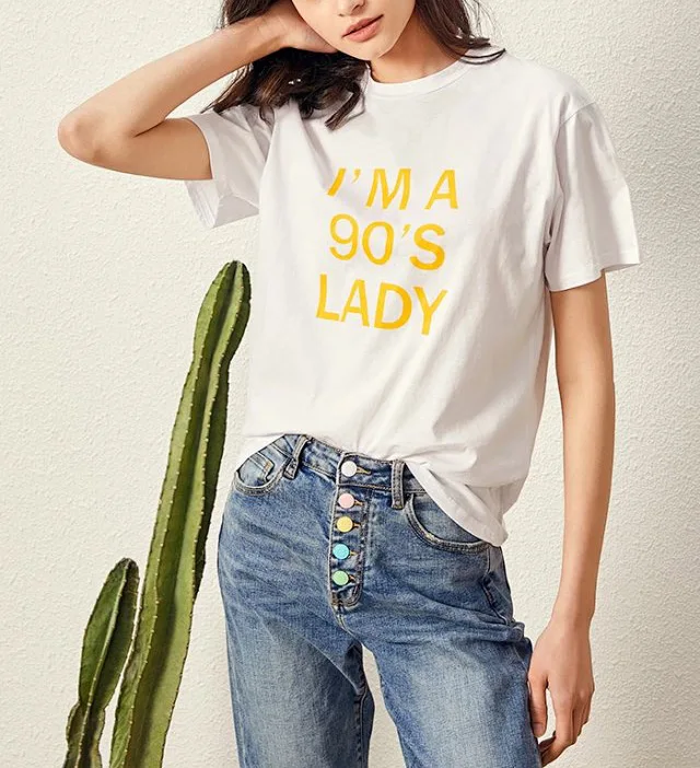 

White Women Letter Printed Round Neck Short Sleeve Tees Top - Fall 2019 New Ladies Simple Style T-shirt
