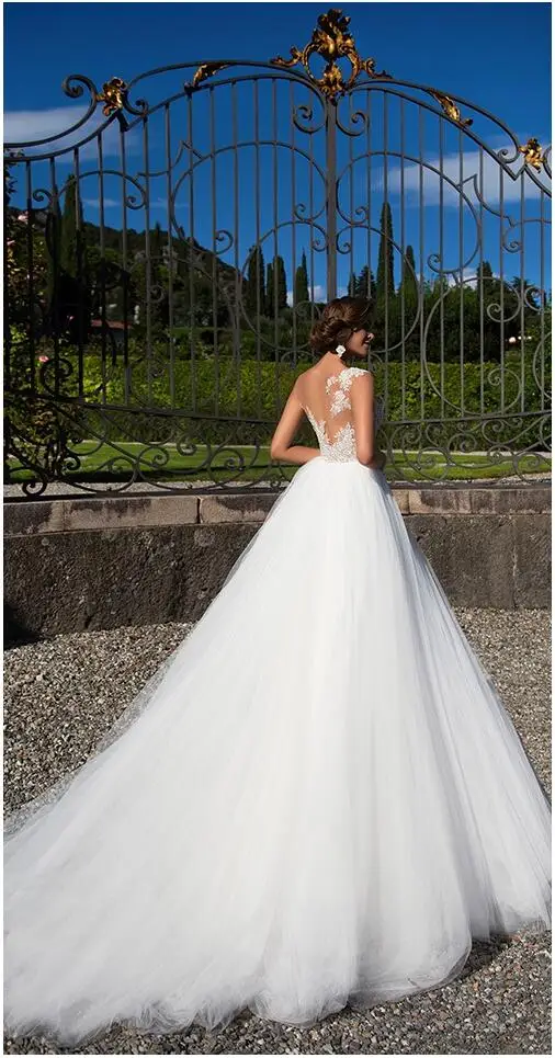 Прозрачная кисея, тюль свадебное платье в стиле бохо Vestidos de Noiva Mariage A Line кружевные аппликации без рукавов Свадебные платья