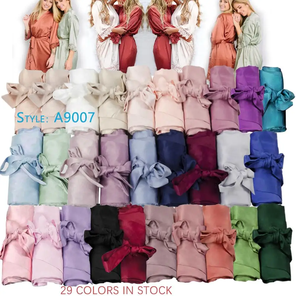 Women Dressing Gown Silk Satin Bathrobe Short Style Lace Trim Bridal Robe women sleepwear bride robes silk robe sleepwear pajamas