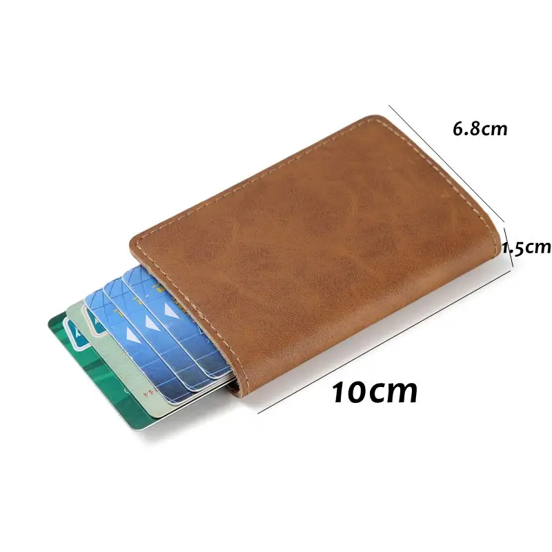 Laser engraving Men Crazy horse skin Leather Aluminum Wallet Pocket Card holder RFID Blocking Automatic Credit Card Purse gift