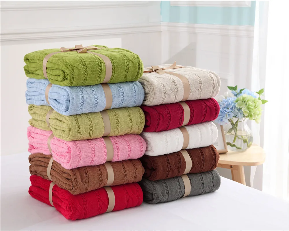 

Full-cotton Knitted Blanket Wool Blanket Airable Cover Sofa Blanket Infant mian xian tan Linen Flower Color Blanket