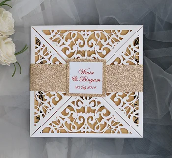 

50pcs Fancy Hollow Dark square laser colorfui hollow pattern Invitation Card Customize Business With RSVP Card Party Supplies