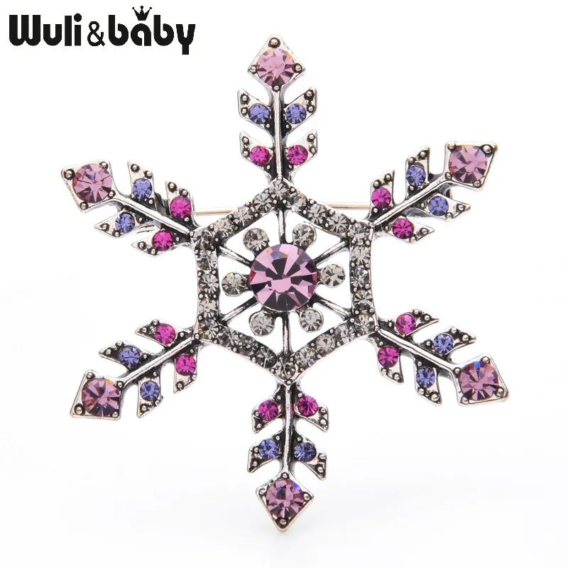 Wuli & baby Стразы Броши Снежинка женские сплав Синий Розовый исчезающий цветок