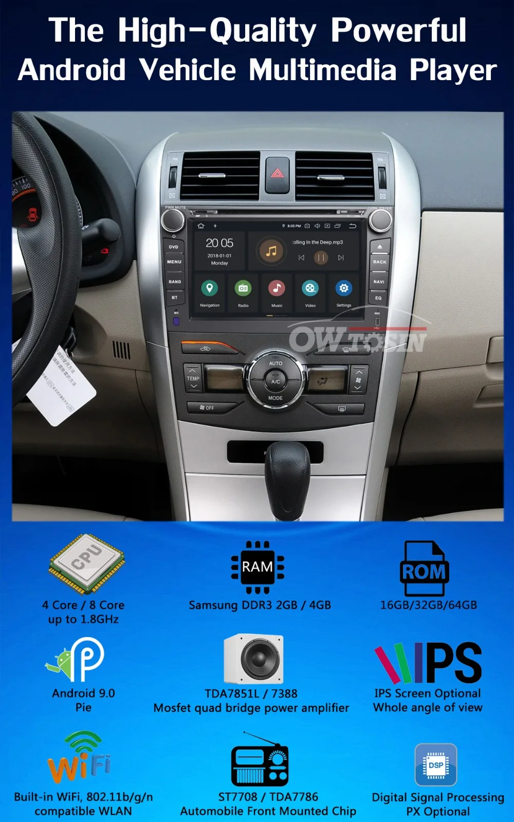 Discount 8" Android 9.0 PX6 4G+64G for Toyota Corolla 2007 2008 2009 2010 2011 Car DVD Multimedia Player Radio GPS Navigation DSP CarPlay 3