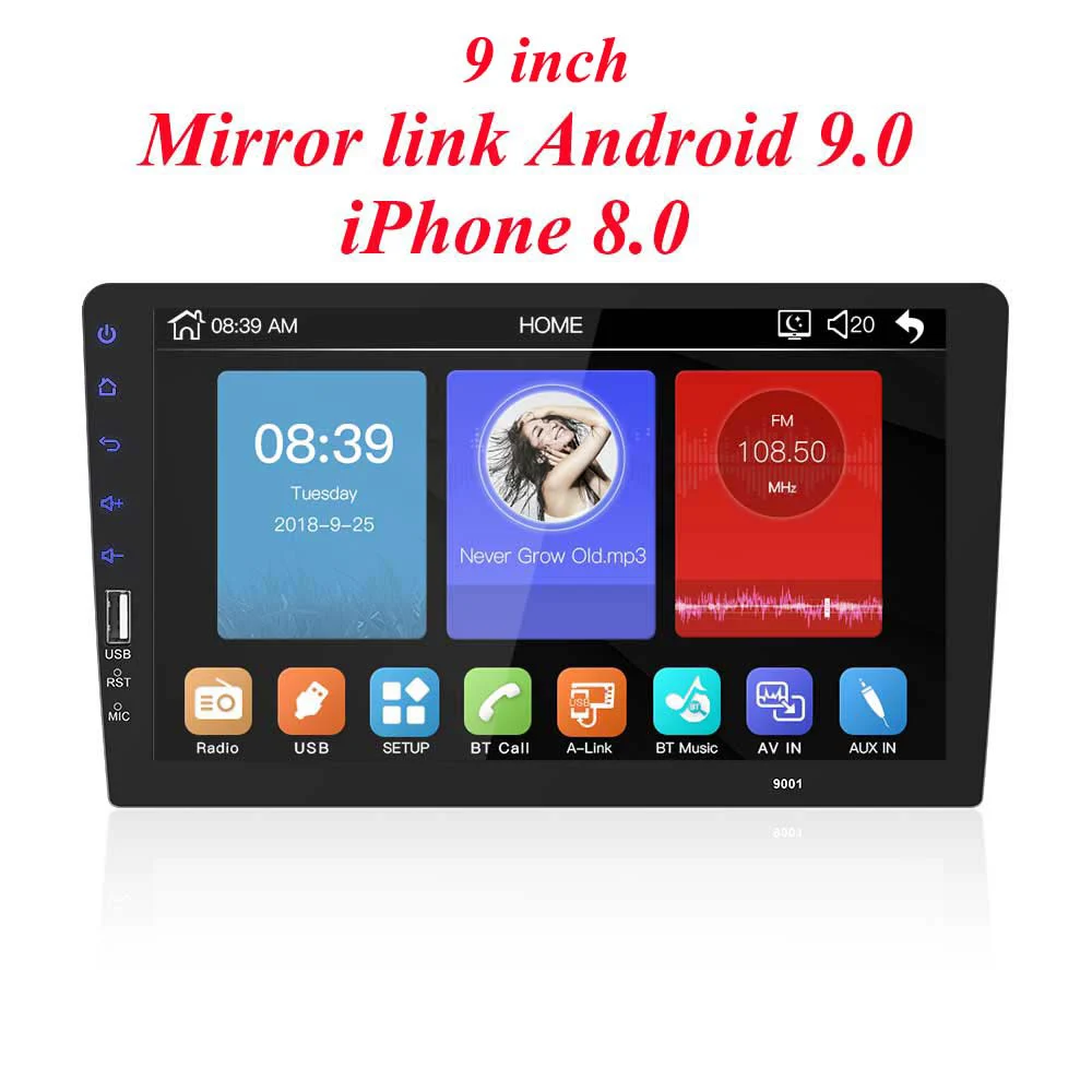 9 inch New " сенсорный Mirrorlink MP5 плеер для автомобиля Авто Аудио плеер Bluetooth USB камера заднего вида Автомагнитола один Din Авторадио без Android - Цвет: 9 inch New