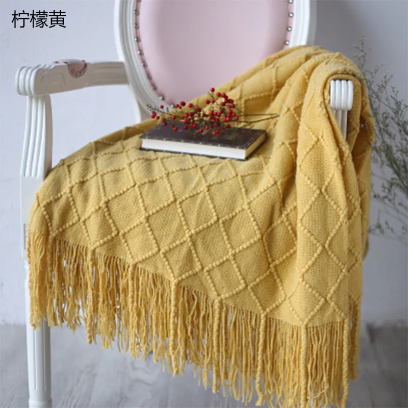 Yomdid одноцветное одеяло с нитью сон в путешествиях одеяло s весна осень мягкий теплый диван плед геометрический большое полотенце с кисточками - Цвет: Lemon Yellow