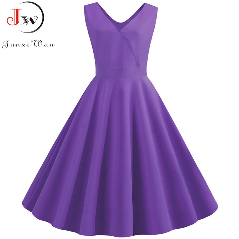 

Elegant Solid Color Summer Dress Women 2019 Casual Sleeveless V-neck Midi Vintage Party Office Dress Robe Femme Plus Size