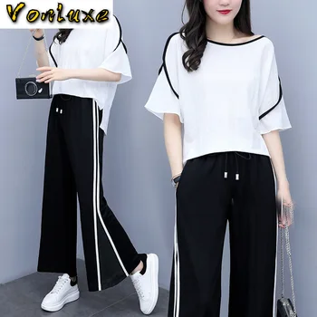 

Women Chiffon Pant Suits Casual Formal Elegant Ladies Pantsuits Summer Blouse Top Wide Leg Pants 2 Piece Set Plus Size XXXL 4XL