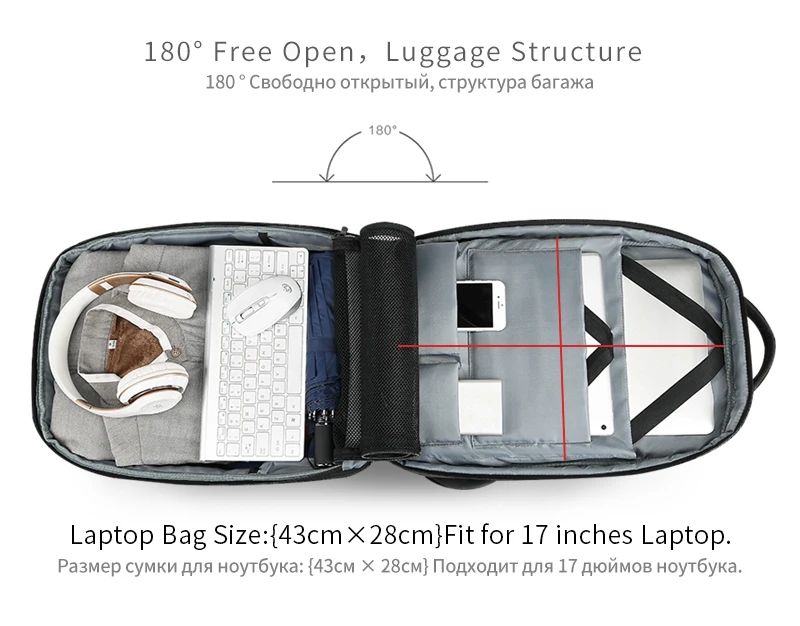 Backpack men's multifunctional large capacity men's mochila with USB loading port 17,3 customs laptop School Backpack