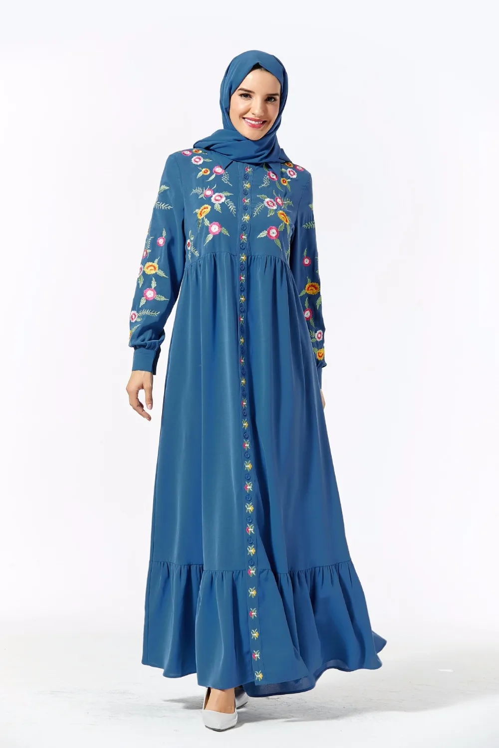 Элегантное макси-платье с вышивкой, хиджаб, мусульманское длинное платье, платья, кимоно, Ближний Восток, ИД Рамадан, Дубай, арабский