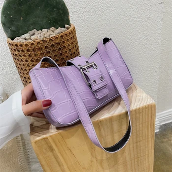 

Crocodile Pattern Baguette Handbag for Women 2020 Candy Color Chain Ladies Small Shoulder Bags Fashion Design Leather Armpit Bag