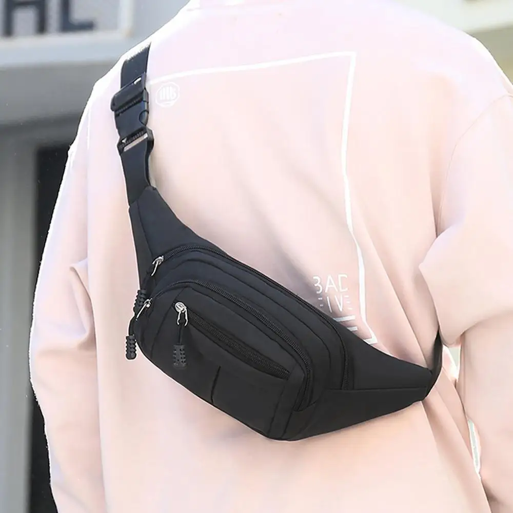 

Men Fanny Pack Oxford Cloth Solid Color Zipper Belt Bag Mini Outdoor Sport Fitness Chest Bag Male Femle Travel Bags 2019 New