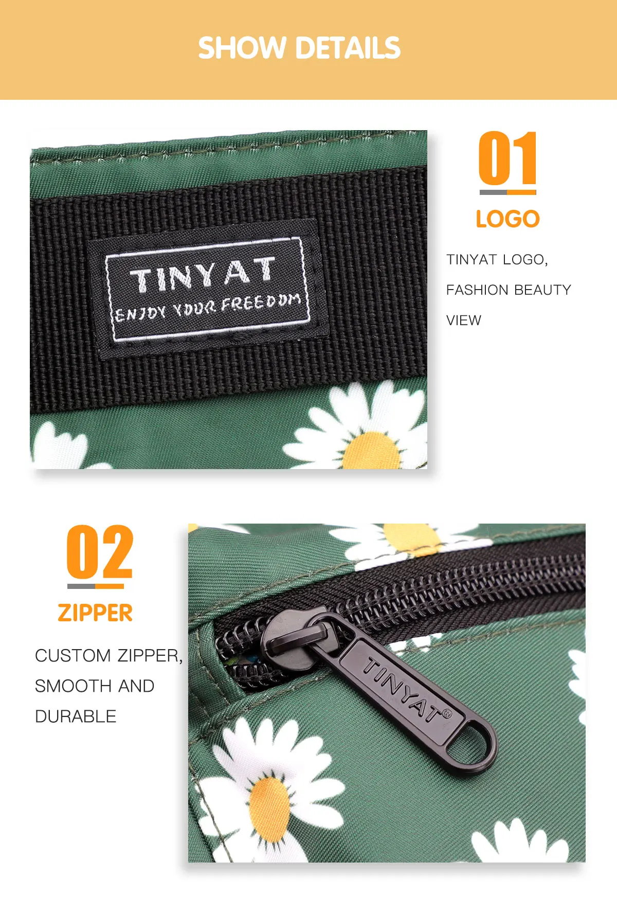 TINYAT Frauen Druck Daisy Taille pack Tasche Weibliche Leinwand Tasche Gürtel Fashion Casual Gürtel Tasche Weibliche Reise Banana taschen Mädchen fanny – Detail 13