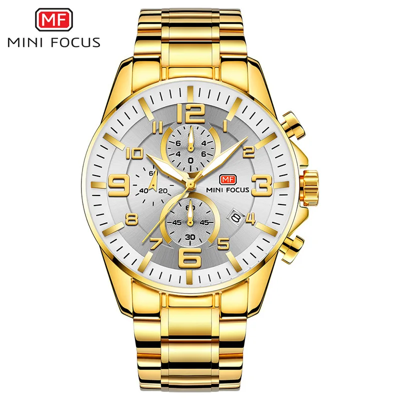 

Minifocus Fox Mf0278g Men Large Dial Multi-functional Night Light Quartz Business Steel Watch