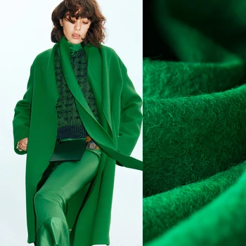 

Knitted stretchy wool blends polyester fabric, bright green color, sewing for coat, jacket, suits, sweater, craft by the yard