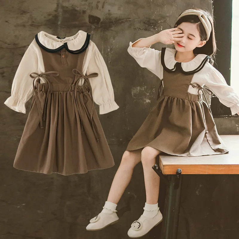 

Girls Spring And Autumn Side Belt Sub-Tank Dress Shirt Set Korean-style Fashionable Autumn Two-Piece Set Fashion