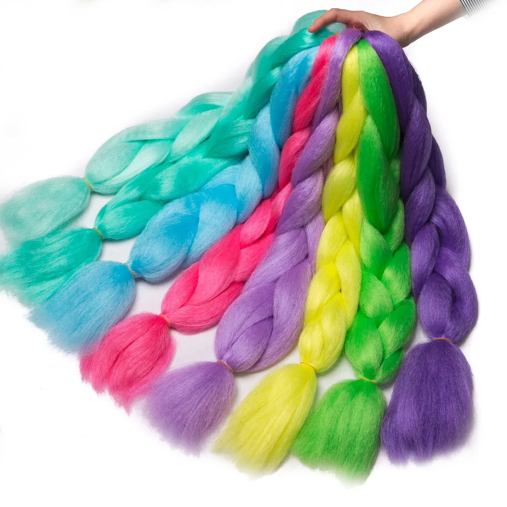 Jumbo Braid Hair 24inch Pure/Ombre Color Synthetic Braiding Hair Kanekalone Extensions Heat Resistant Fiber Wholesale