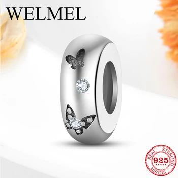 

Charming Butterfly Clear CZ Charms 925 Sterling Silver Stopper Silicone Beads Jewelry Making fit Original European Bracelets
