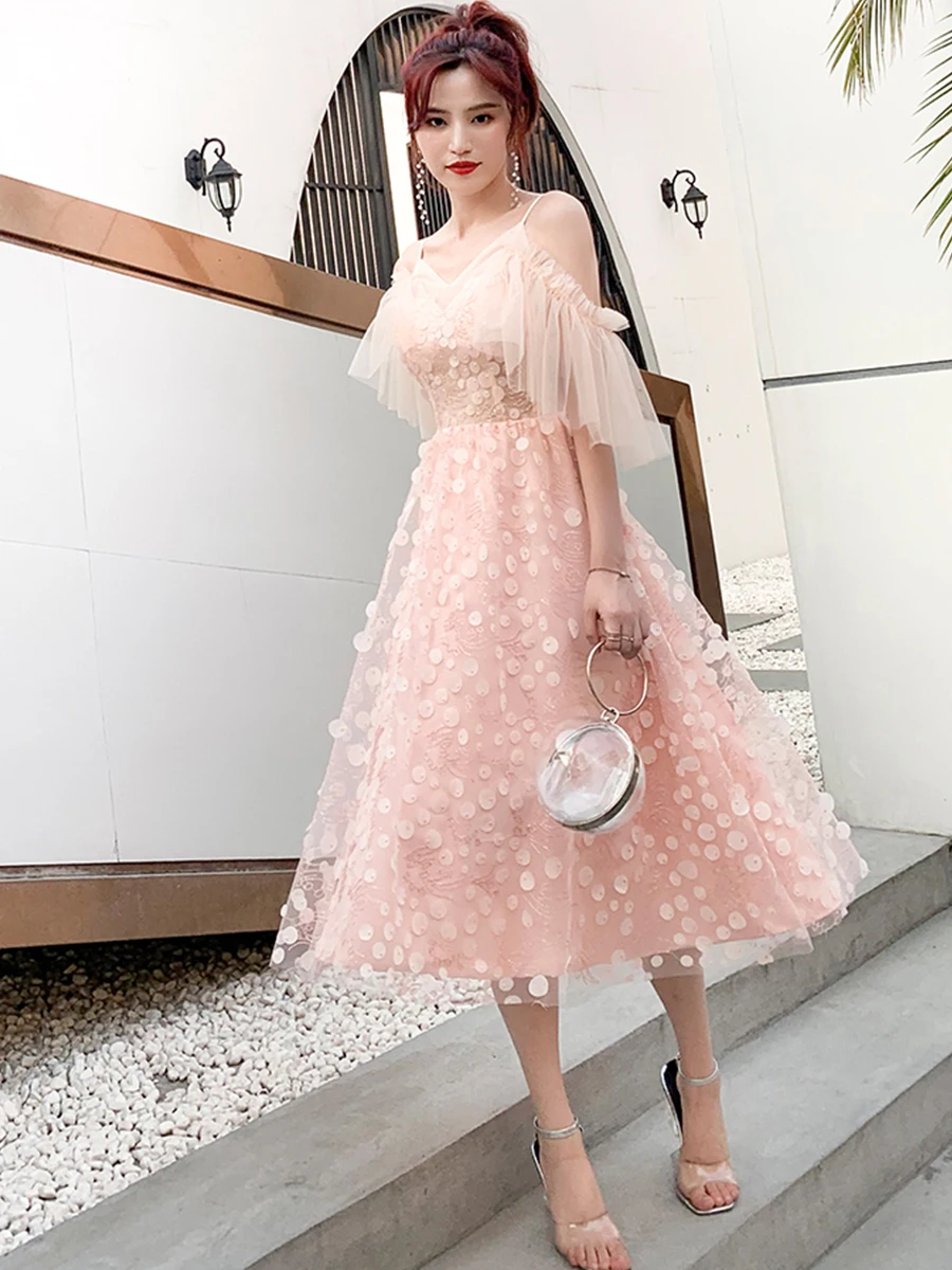 Это Yiiya платье для выпускного вечера элегантное розовое милое платье vestidos de gala размера плюс на бретельках длиной до середины икры женское вечернее платье E1396