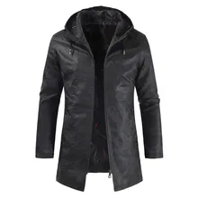 Мужская кожаная куртка зимние водонепроницаемые пальто из искусственного меха мужские длинные кожаные мотоциклетные куртки одежда искусственная черная куртка с капюшоном на молнии