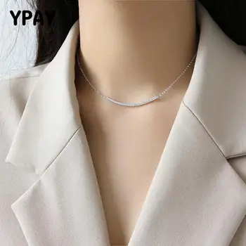 

YPAY 100% Authentic 925 Sterling Silver Necklace Wedding Engagement Bridal Gift Tennis Zircon Chain Choker Fine Jewelry YMN121