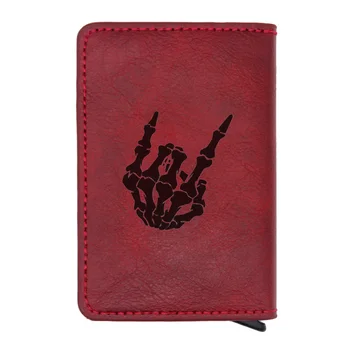 

Laser Engraving Punk Style Funny Finger Rfid Card Holder Men Women Wallets Short Purse Pu Red Leather Slim Small Wallets