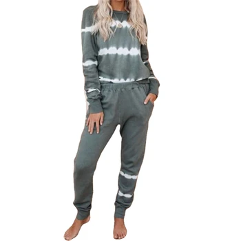 

2020 Fashion Trend Women’s 2 Piece Outfits Casual Stripes Long Sleeve Pullover Tops Elastic Waist Pants Loungewear Sleepwear Set