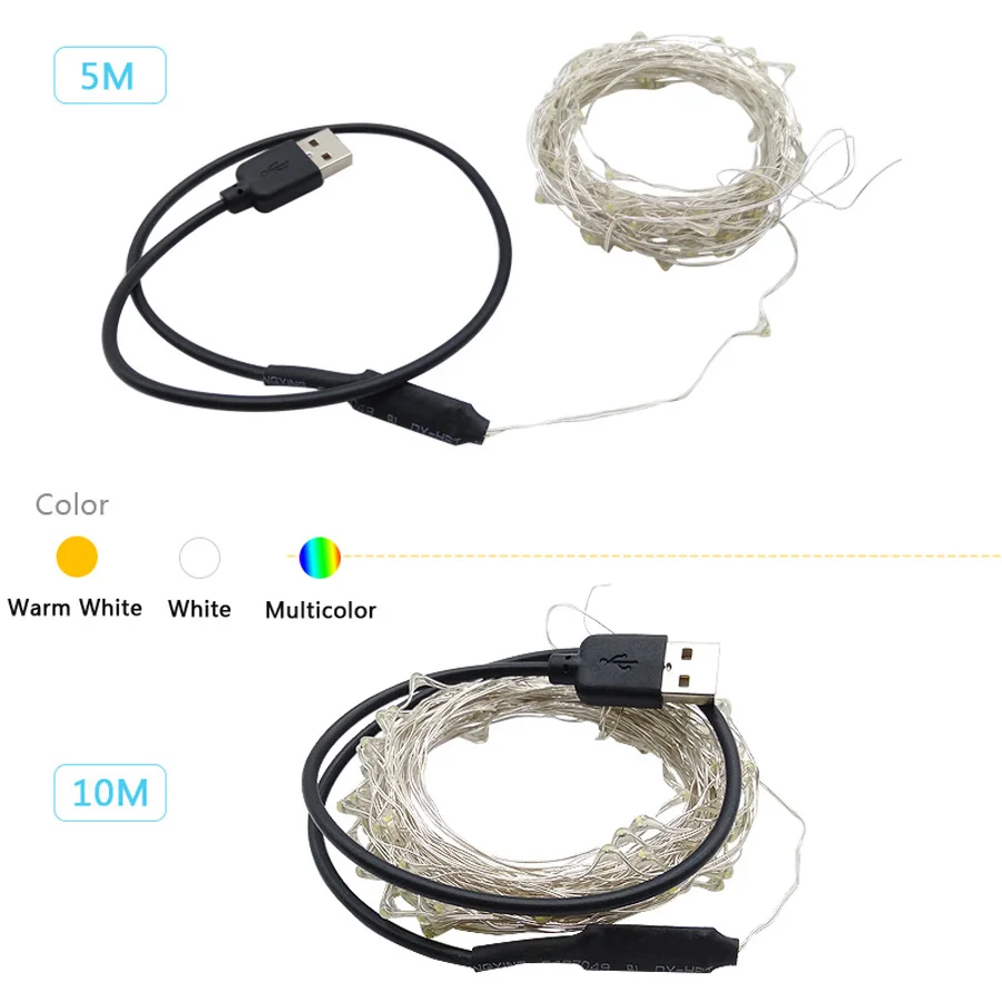 2M 5M 10M Copper Silver Wire USB LED String lights Waterproof Holiday lighting For Fairy Christmas Wedding Party Decoration (4)