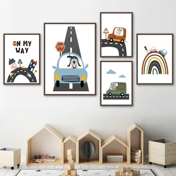 

Wall Art Canvas Painting Nursery Baby Car Track Cartoon World Nordic Posters And Prints Wall Pictures For Kids Room Bedroom Home
