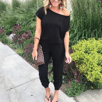 

Spring Summer One Shoulder Short Sleeve Slim Elegant Jumpsuit Women New Casual Long Playsuits Sport Romper Female Party Worksuit