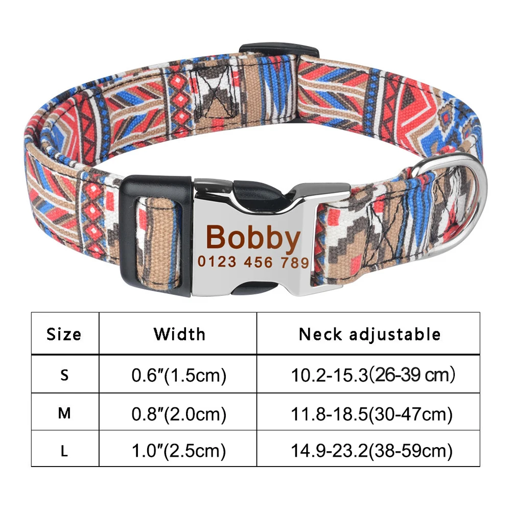 Pitbull Small Large Medium Pet Engraved name Dogs Collars Adjustable Nylon Custom Name Free Nameplate Dog Collar Printed ID Tag 