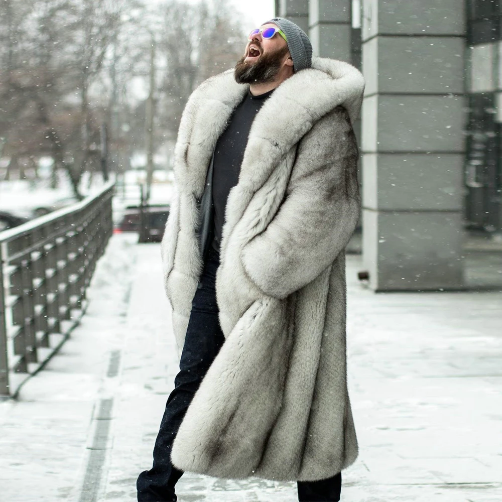 Fashion Long Real Fox Fur Coat with Big Hood Thick Warm Fur Overcoat for Men Outwear 2022 Winter New Genuine Fox Fur Coats Man