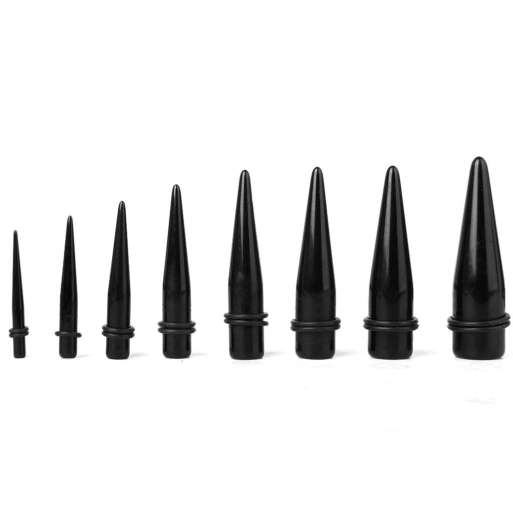 8 x Black Acrylic Expander Taper Ear Stretching Plug with different sizes Double O-ring