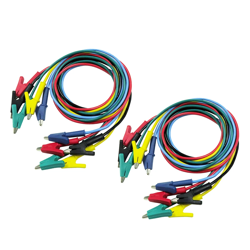 Pack of 10pcs Double-ended Alligator Jumper Test Leads Cable 1m Long & 5 Colours 1500V 15A