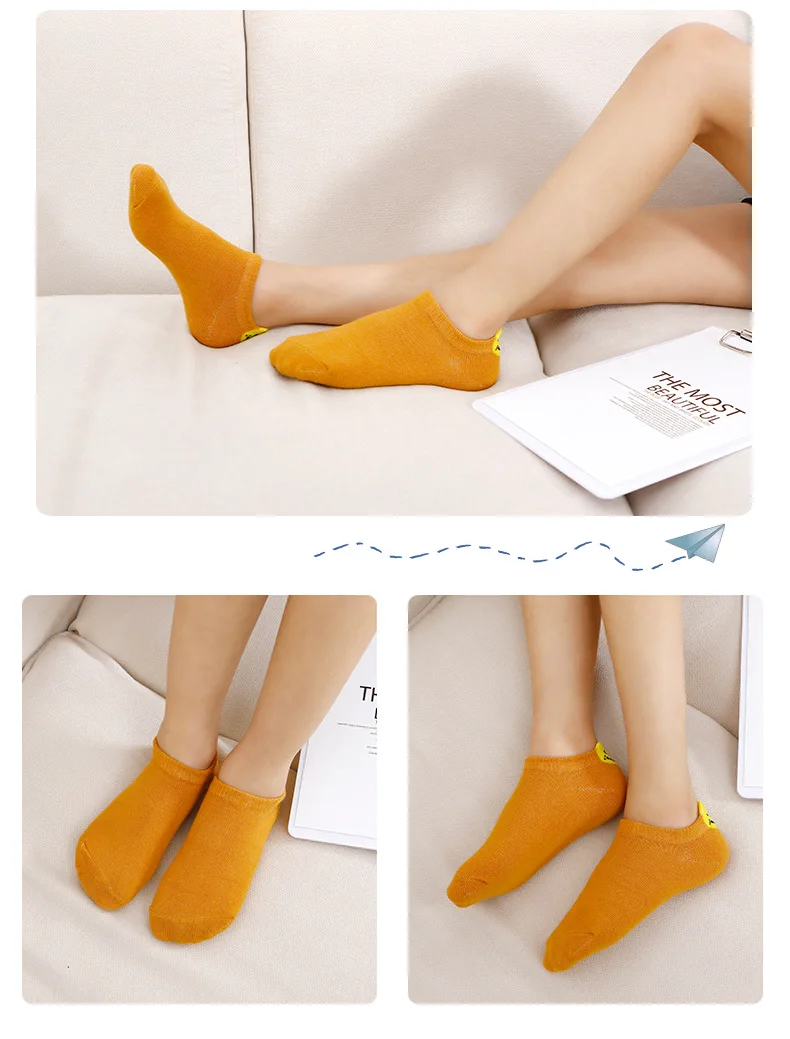 Spring And Autumn New Style Followed by Smiley Faux Edge Standard Massage Footbed No-show Socks Children Spring And Summer-Cotto