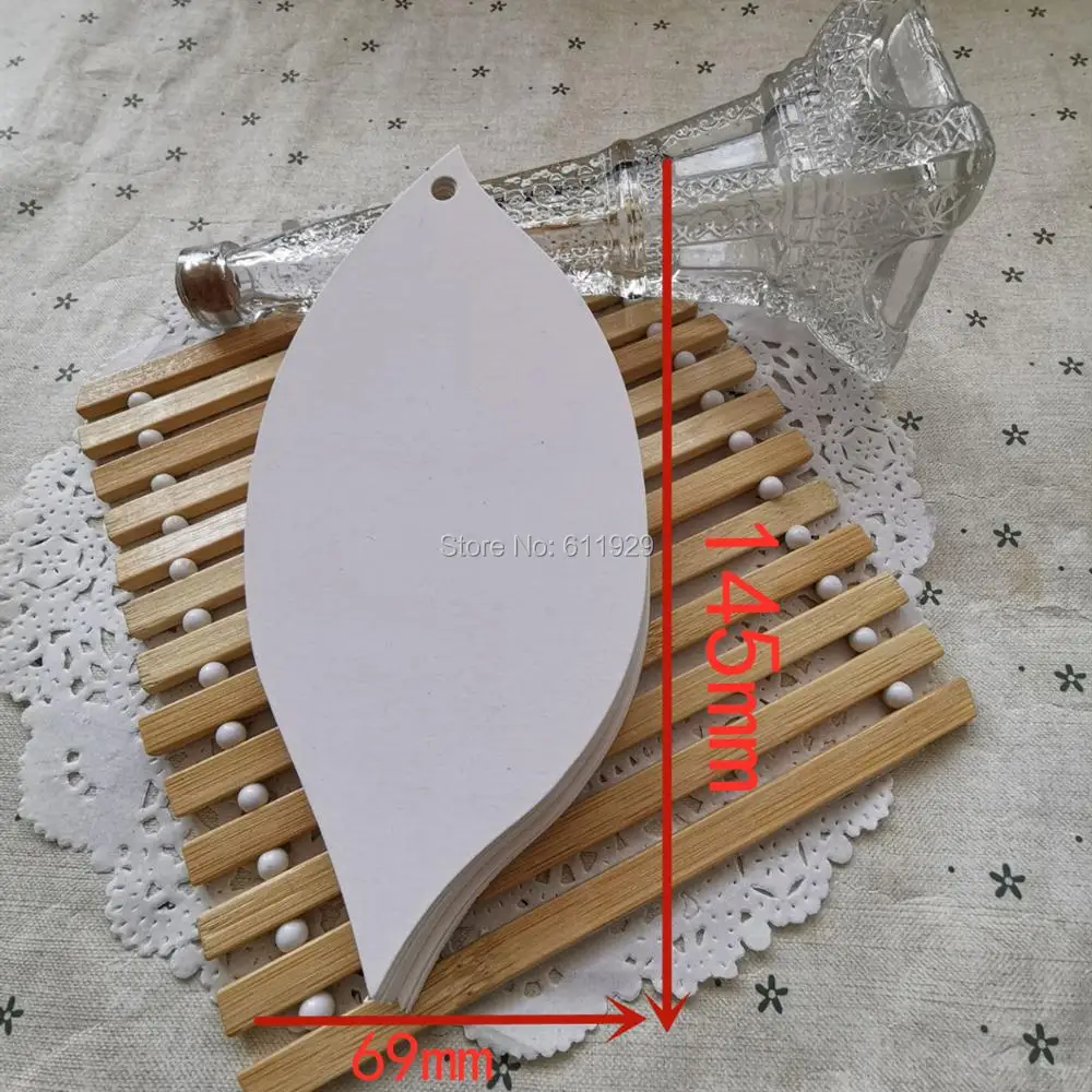 

free shipping blank leaf shape cutting tag 6.9x14.5cm 100 pcs a lot/kraft paper tag/clothing hang tag/bookmark/gift card/label