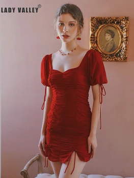 

Free shipping heavy craft drawstring pleated Zou square collar sexy tight-fitting dress ladies summer new bag hips straps