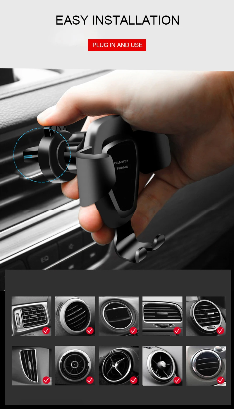 Car Phone Holder Gravity Bracket No Magnetic In Car Air Vent Mount Stand 360 Degree Adjustable Mobile Phone Support For Car Auto