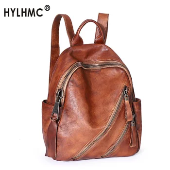 

Leather Backpack Women's Bag Casual School Backpacks First Layer Cowhide 2020 Large-capacity Retro Handmade Soft Leather Female