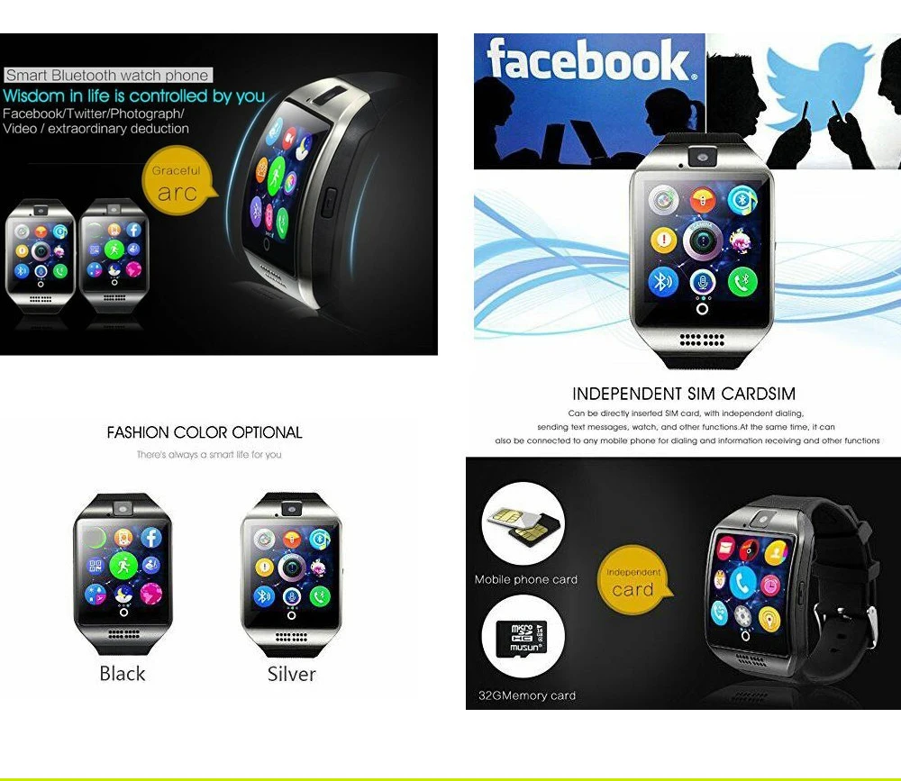 Q18 Bluetooth Смарт часы с сенсорным экраном с камерой Часы сотовый телефон со слотом для sim-карты Смарт наручные для Android IOS Телефон PK DZ09