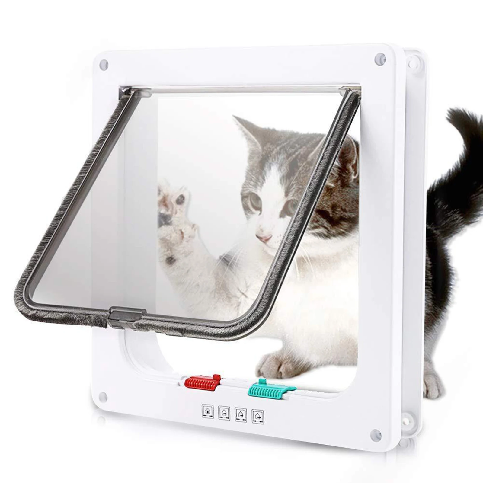 4 Way Lockable Dog Cat Kitten Door Security Flap Door Plastic S/M/L Animal Small Pet Cat Dog Gate Pet Supplies