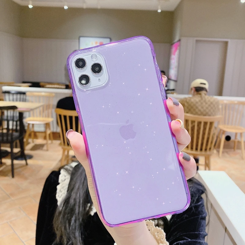 Блестящий Прозрачный чехол для iPhone 7 8 Plus 10 X XS XR SE прозрачный мягкий силиконовый из