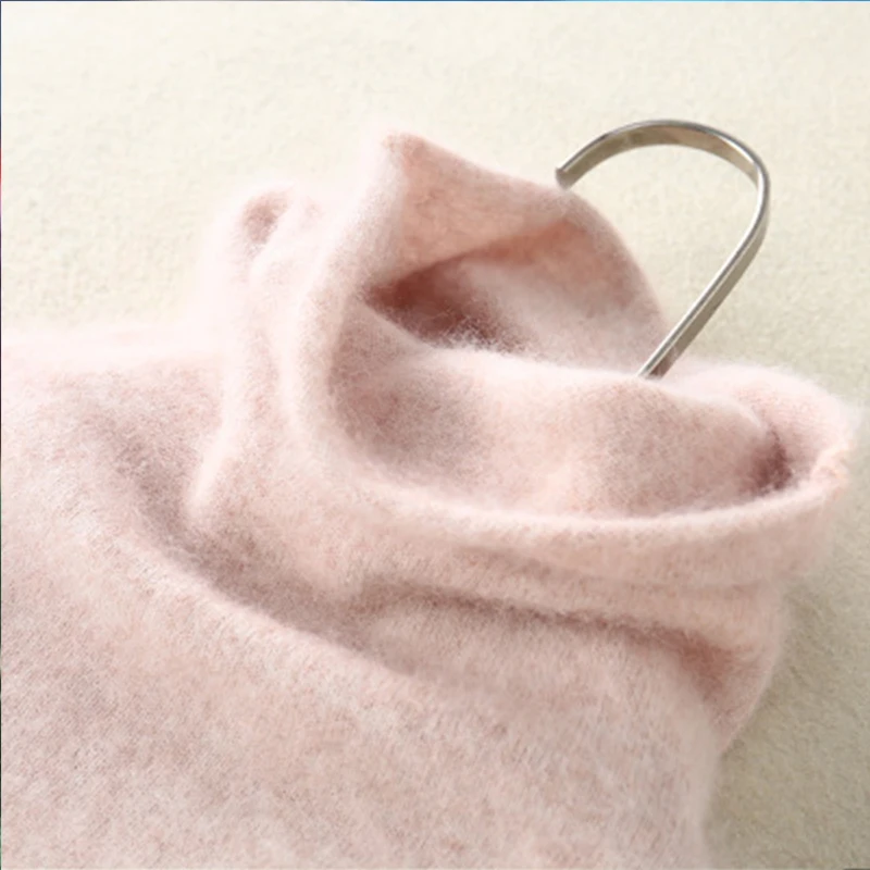 100% Pure Mink Cashmere Sweater women Pullover fur autumn and winter collar turtleneck sweater Warm Thick Jumper Female Brand | Женская