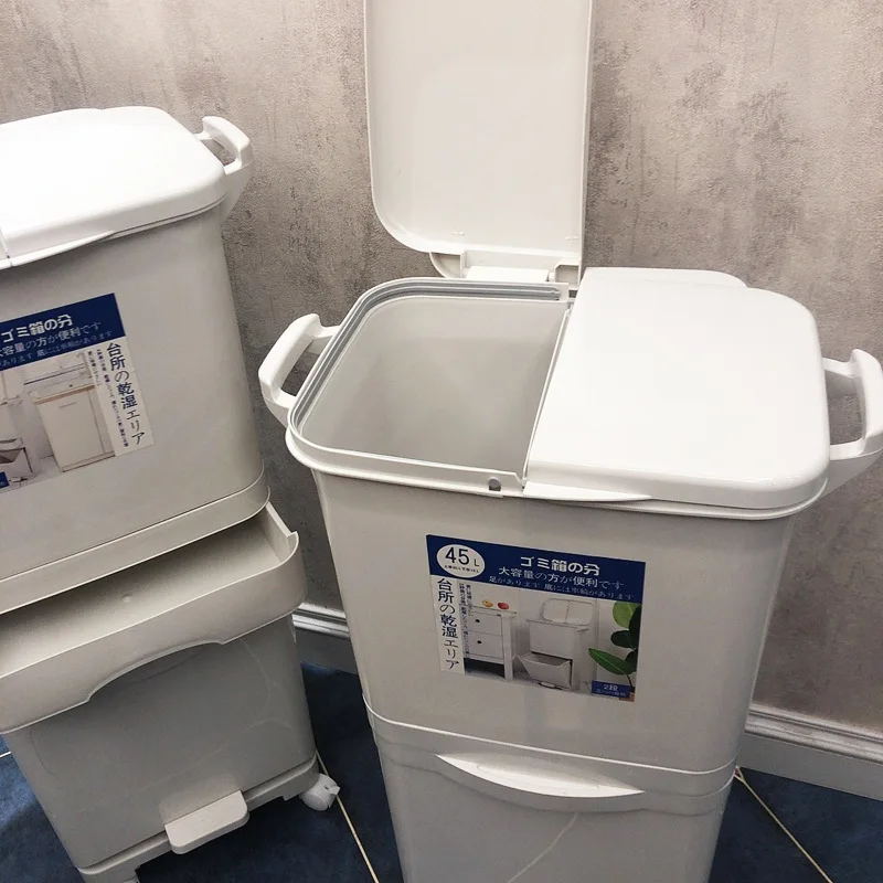 Creative household kitchen double garbage can deodorizing simple dry and wet separation classification trash can