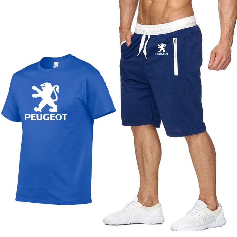 Мужская футболка с коротким рукавом с логотипом peugeot Car, повседневная Летняя мужская футболка в стиле хип-хоп, высокое качество, хлопковые футболки, штаны, костюм из 2 предметов