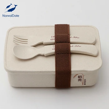 

2020 Wheat Straw Bento Box Tiffin Box Kids Food Container Meal Prep Organizer BPA Free Eco-Friendly with Spoon Fork Dropshipping