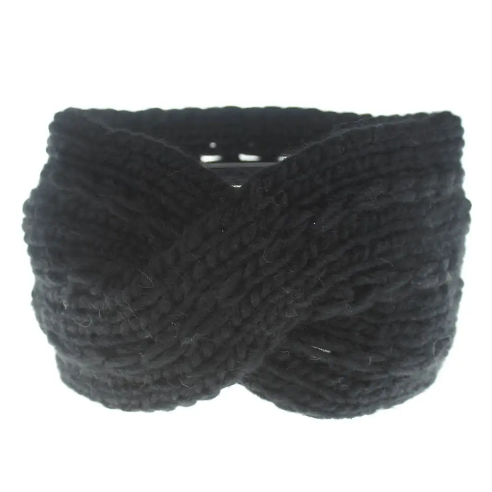 Вязаная повязка на голову для женщин, теплые повязки на голову для девушек, широкая повязка на голову, вязаный тюрбан для девушек, зимний головной убор WH312D - Цвет: Black