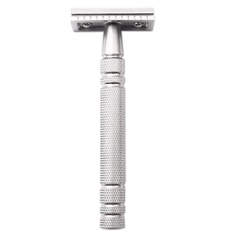 

Men Shaving Metal Brass Safety Razor Classic Manual Shaver Double Edges Nonslip Long Handle With 5 Blades